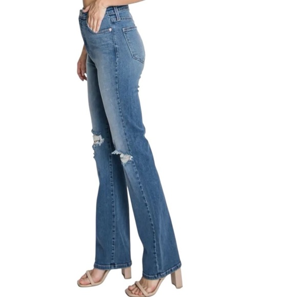 LTJ Venice High Rise Kick Flare Distressed Jeans Medium Wash Size 27 - Picture 1 of 13